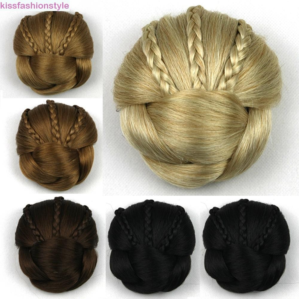 Kissfashionstyle มวยผมปลอม,ธรรมชาติที่มองไม่เห็นถักChignon,อุปกรณ์เสริมผมผมขยายเจ้าสาวHairpieceสังเคราะห์HanfuผมChignonหญิง