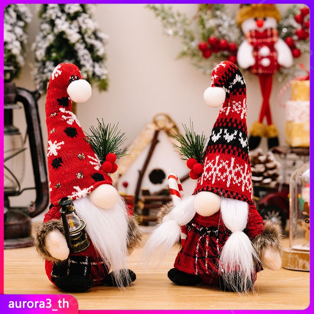 【พร้อมส่ง】ของตกแต่งคริสต์มาสสำหรับบ้าน 2024 หมวกถักตุ๊กตา Rodolfo ถือกิ่งสน ตุ๊กตาเด็กแคระไร้หน้า ของประดับตกแต่งคริสต์มาส