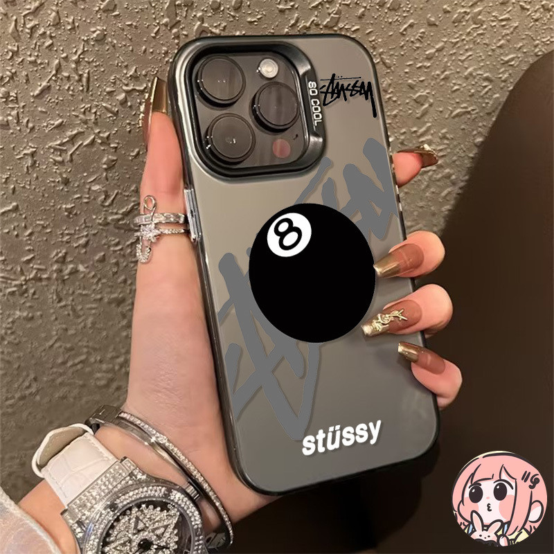 แฟชั่นบอลดำ เข้ากันได้กับ เคสไอโฟน 11 16 15 13 12 14 Pro Max XR X XS Max 16 7 14 8 Plus SE ชุบ IMD TPU ครอบคลุม