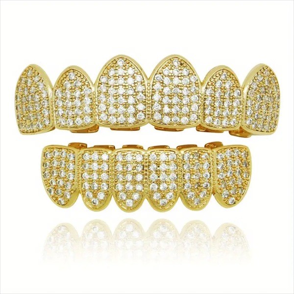 Hip Hop Braces Copper Zircon Micro-Set ทองแท้ - รูปที่ 2