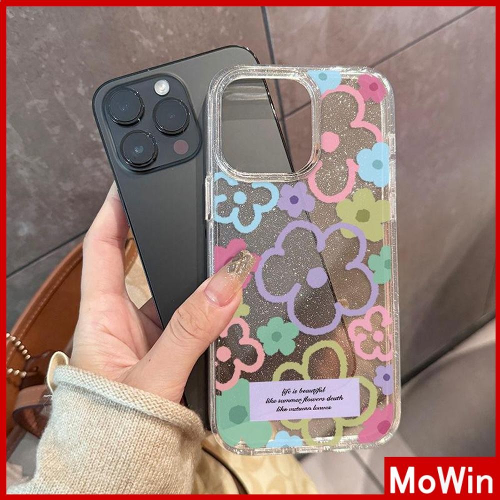 Movin - เคส iPhone 16 Pro Max iPhone 11 เคสใสแบบแวววาว TPU นุ่มสีสันสดใส ดอกไม้แสนสุขน่ารัก Compatible iPhone15 Pro max 14 13 12 Pro max XS XR 7 Plus 8 Plus
