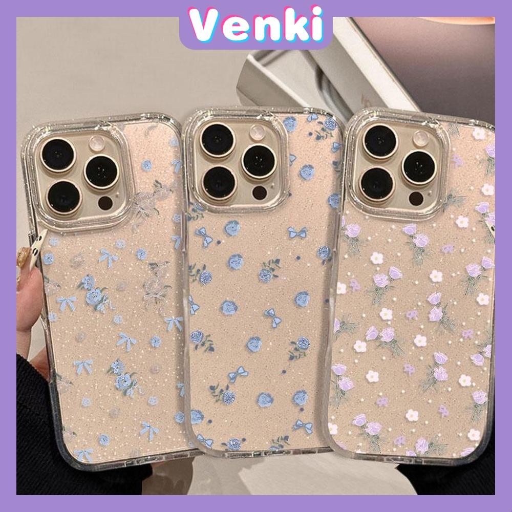 Venki - เคส iPhone 16 Pro Max iPhone 11 เคสใสแบบแวววาว TPU นุ่มสีสันสดใส ดอกไม้น่ารักที่สวยงาม Compatible iPhone15 Pro max 14 13 12 Pro max XS XR 7 Plus 8 Plus