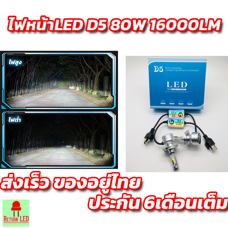 ไฟหน้า D5 แสงสีขาว 80 วัตต์ 16000 รูเมน ขั้วh4 hb4 hรุ่น11 hb3 h70ใส่ได้กับรถเก๋งกระบะทุกรุ่น