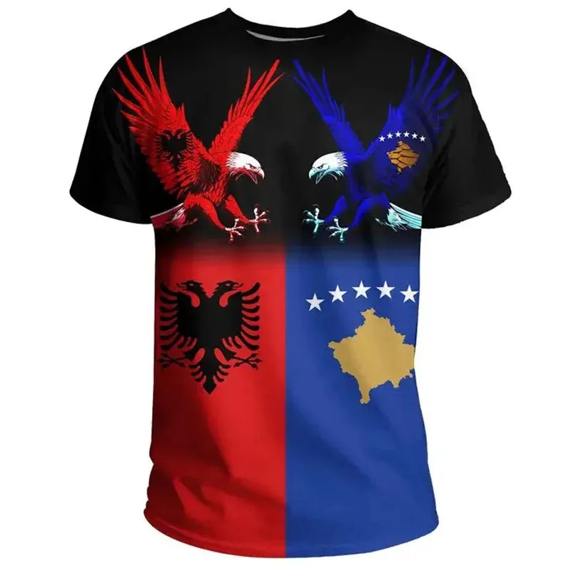 Albania Flag Graphic T เสื้อ Albanian National Emblem 3D พิมพ์ T เสื้อสําหรับชายเสื้อผ้ากีฬา Contest