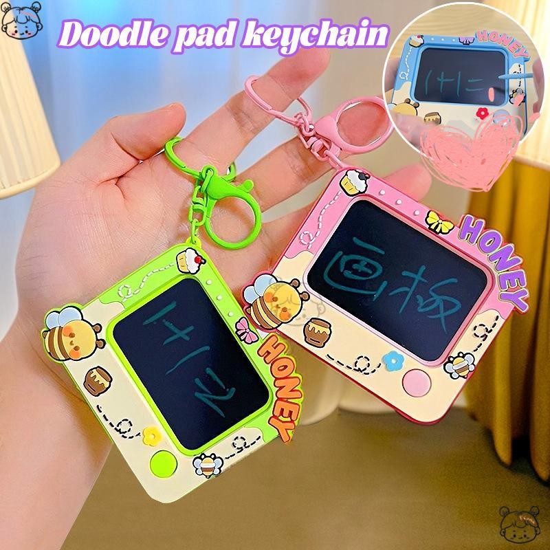 Tiny Sketch Pad น่ารัก Bee รูปแบบเขียนแท็บเล็ตจี้กระเป๋าเป้สะพายหลังพวงกุญแจคลิป Doodle กระดานวาดภาพ Hangable verasath