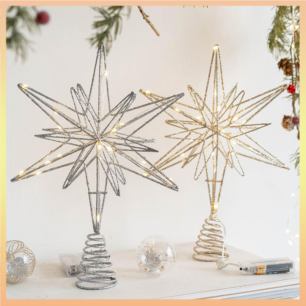 ต้นคริสต์มาส Toppers Star พร้อมไฟ LED String เครื่องประดับสําหรับคริสต์มาสตกแต่งบ้านเทศกาลปาร์ตี้ปีใหม่