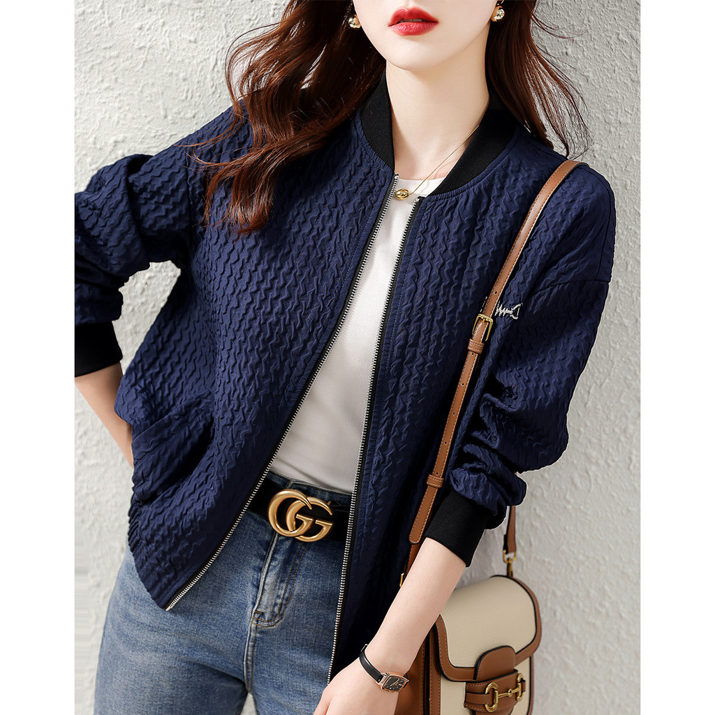 ฤดูใบไม้ผลิฤดูใบไม้ร่วง Texture Casual All-Match แจ็คเก็ตเบสบอล Slimmer ดูเนื้อแขนยาว