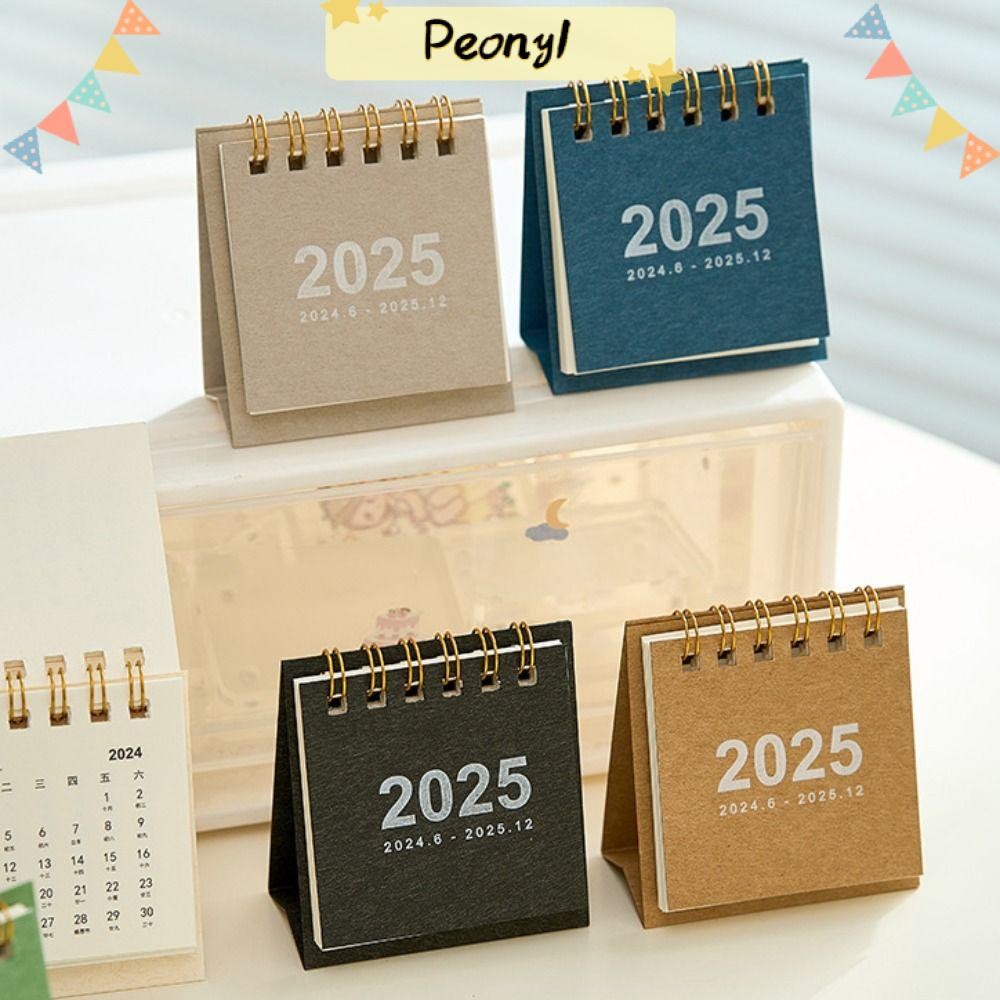 Pdony ปฏิทินขนาดเล็ก, ของตกแต่งบ้าน ปฏิทินตั้งโต๊ะกระดาษหนา, 2025 Knickknacks Simple Office School Supplies Schedule Planner