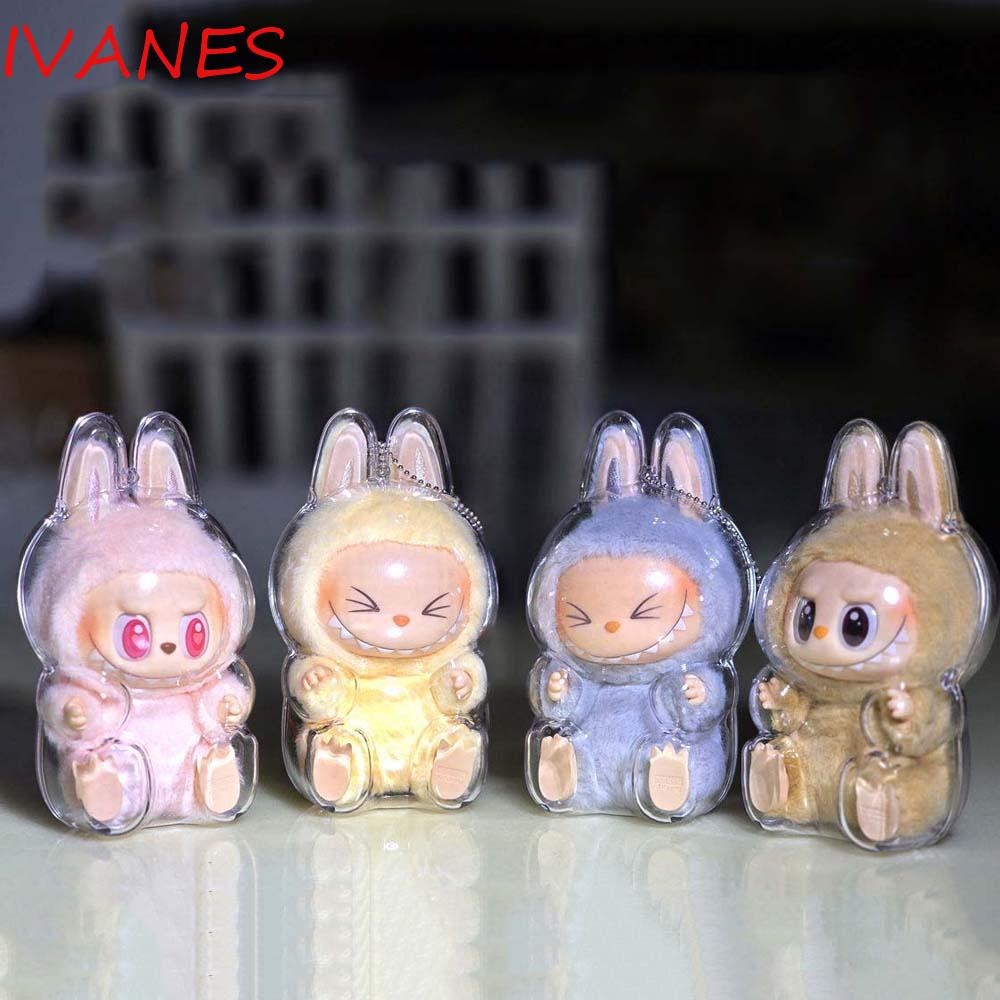 Ivanes นั่งลง Labubu กระเป๋าเก็บ, กันน้ํากันฝุ่น Labubu เกราะป้องกัน, ทนทานแบบพกพาที่ถอดออกได้ Peadant ฝาครอบกันฝุ่นโปร่งใสกลางแจ้ง