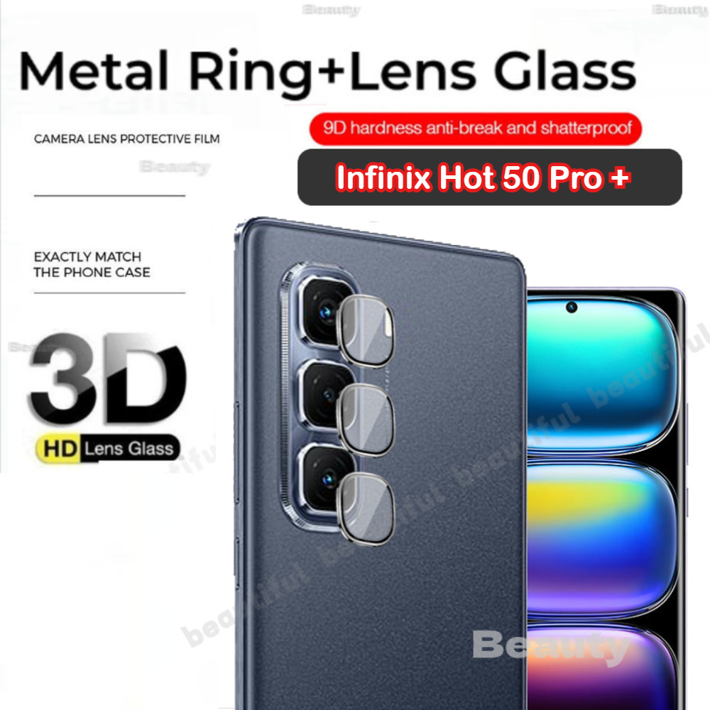 อลูมิเนียมแหวนกล้องสําหรับ Infinix Hot50Pro + กระจกนิรภัยเลนส์ป้องกันโลหะแหวนกล้อง Infinix HOT 50 Pro Plus Hot50Pro Hot50 4G 5G X6880 เลนส์ Glass Hot40 Pro 40i
