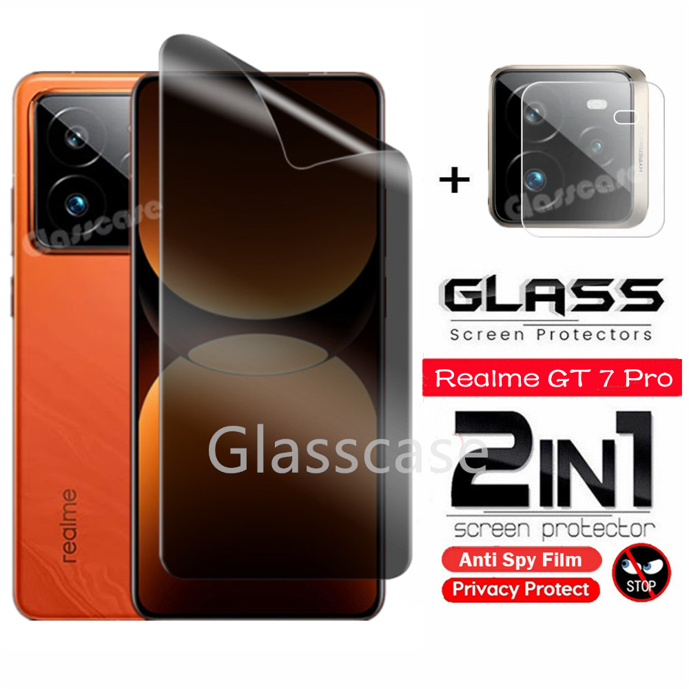 Realme Gt 7 pro 2024 2 IN 1 หน้าจอความเป็นส่วนตัว Soft Hydrogel ฟิล์มสําหรับ Realme Gt 7 pro 7pro Gt7pro RealmeGt7pro กล้องกลับเลนส์ป้องกันฟิล์มด้านหน้าป้องกันคลุมทั้งหมด