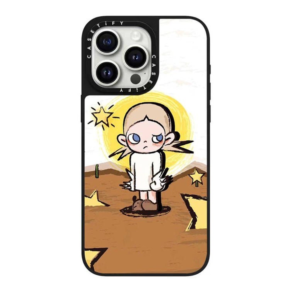 Casetif POP MART Graffiti Girl เคสโทรศัพท์กระจกคุณภาพสูงสําหรับ IPhone 16 15 14 13 12 11 Pro Max 15 plus 14 mini 15pro X XS XR XSAMX กันกระแทก Hard Case Anti Fall Cover