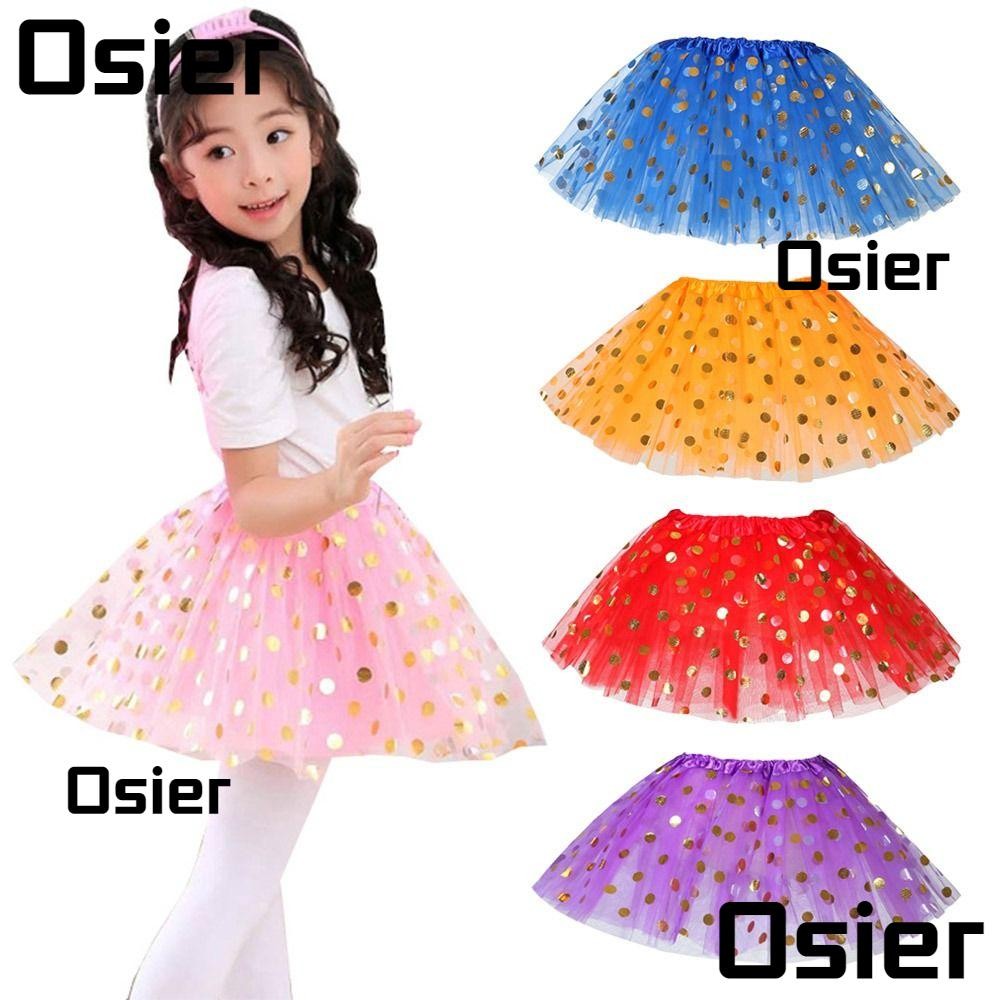 Osier1 กระโปรง Tutu, Rainbow สีสันเต้นรํา Pettiskirt, แฟชั่น Polka Dot Gold Tulle ตาข่ายบัลเล่ต์กระโปรงเด็ก