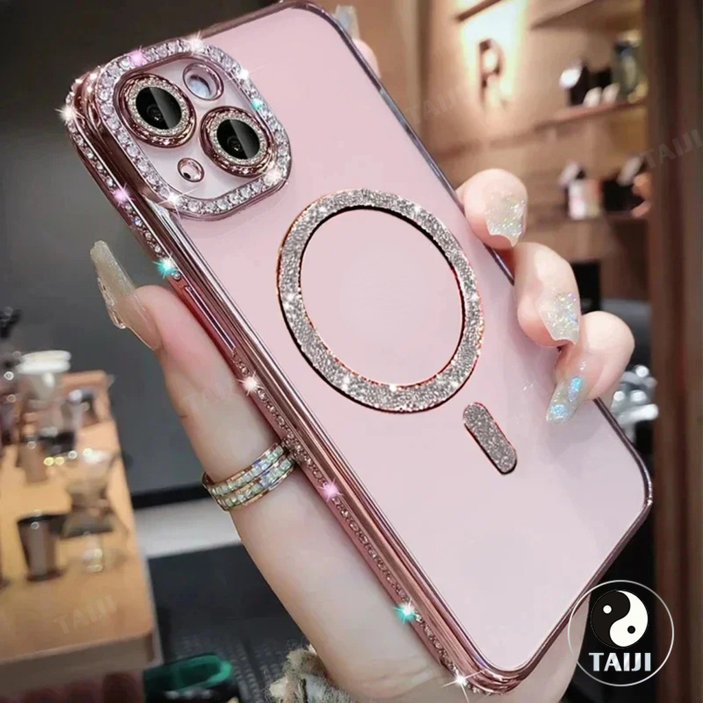 TAIJI แม่เหล็กเพชรประกายระยิบระยับสุดหรู เคส เข้ากันได้สำหรับ เคสไอโฟน Case Compatible for iPhone 16 15 14 13 12 11 Pro Max Plus ของขวัญวันวาเลนไทน์