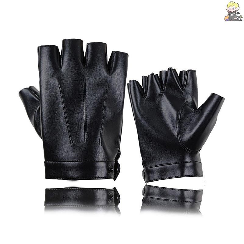 [CL] Fingerless ถุงมือผู้ชาย PU หนังมอเตอร์ Punk ถุงมือชาย Mittens สีดําครึ่งนิ้วกลางแจ้ง Mens หนังขับรถถุงมือ TH – โปรปัง