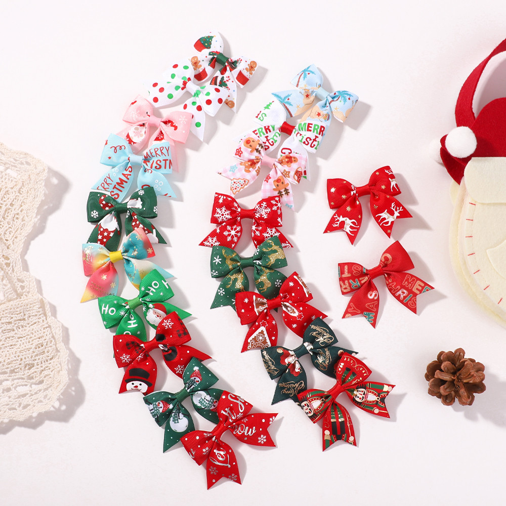2 ชิ้น/เซ็ต Lucky Christmas Glitter ผม Bows คลิปสําหรับผู้หญิงสีแดง Santa Claus Hairpin Barrettes Headwear อุปกรณ์เสริมผม