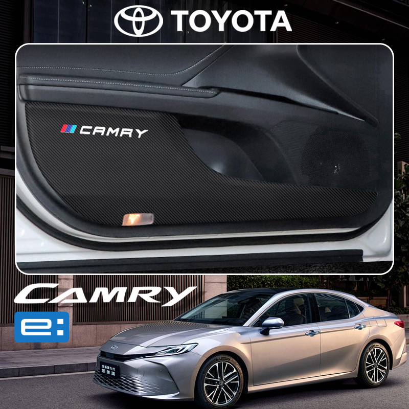 2024 camry XV80 HEV/TOYOTA รถประตู Kick Pad คาร์บอนไฟเบอร์สติกเกอร์ป้องกันภายในสติกเกอร์อุปกรณ์ตกแต่งภายในรถยนต์
