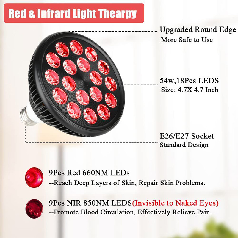 โคมไฟ E27 Deep Red Light Therapy 54W Par38i 660nm850nm ลูกปัดแสงบําบัด