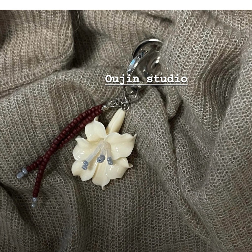 สไตล์เกาหลี อิน ใหม่สไตล์ฤดูใบไม้ร่วงฤดูหนาวย้อนยุคทําด้วยผ้าขนสัตว์ถักลายศิลปะดอกไม้จี้โทรศัพท์มือถือจี้เหมาะสําหรับ16โปรแม็กซ์/15/14มือโปร/13/12เปลือกแข็งเคส - รูปที่ 5