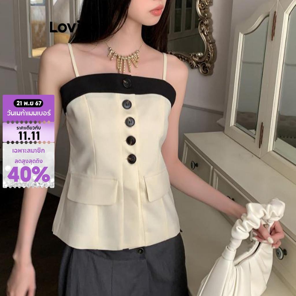 Lovito เสื้อกล้ามลําลอง แต่งกระดุม บล็อกสี แต่งกระเป๋าปลอม สําหรับผู้หญิง L70AD031 (แอปริคอท)