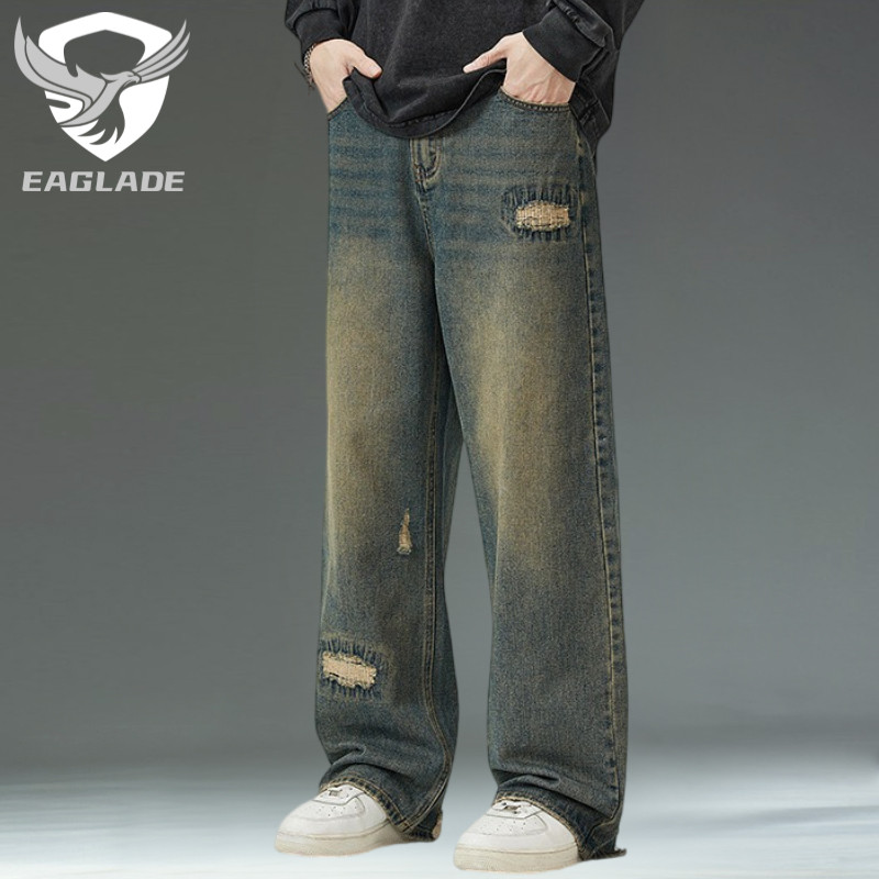 Eaglade Wide Leg Mens Baggy Loose Vintage Jeans Pants for Men LKTM-C003 ใน Retro Blue C03