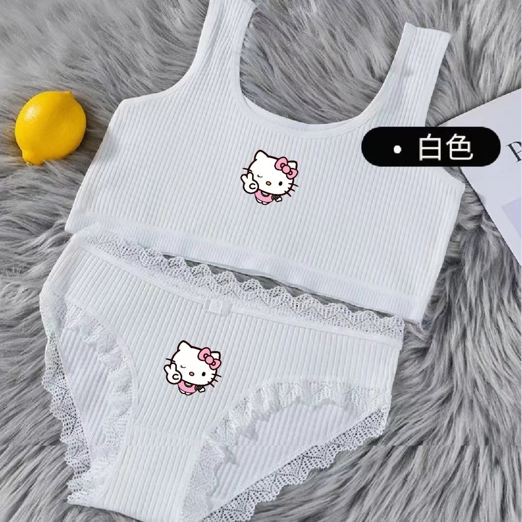 มีจำหน่ายในสต็อก HelloKitty ชุดชั้นในผ้าฝ้ายป้องกันการกระแทกสำหรับนักเรียนชั้นประถมศึกษาชุดเสื้อกั๊ก