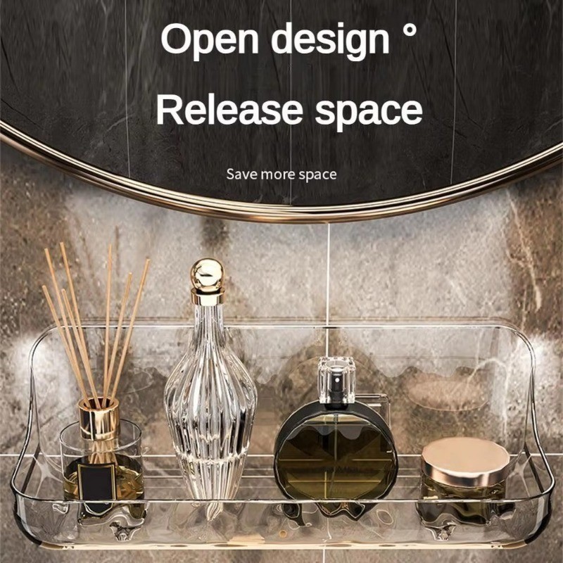 ติดผนังชั้นเก็บสบู่ห้องน้ําอุปกรณ์อาบน้ําท่อระบายน้ําชั้นวางอะคริลิคใสครัวเรือนประหยัดพื้นที่อุปกรณ์จัดเก็บ - รูปที่ 4