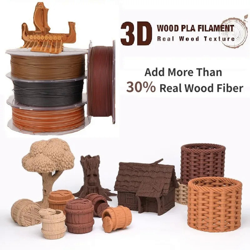 Wood 3D Printer Filament,Wood PLA Filament 1.75mm,Wood Color More Than 30% Real Wood Fiber White Pin