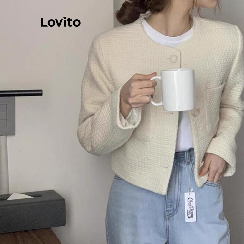 Lovito เบเซอร์ผู้หญิง มีกระดุม สีพื้น LNA70046