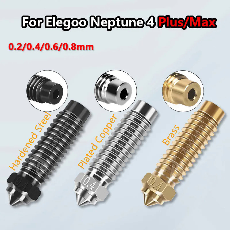 For Elegoo Neptune 4 Plus/4 Max Nozzles 0.2/0.4/0.6/0.8MM Nozzle Brass Copper Plated Hardened Steel 