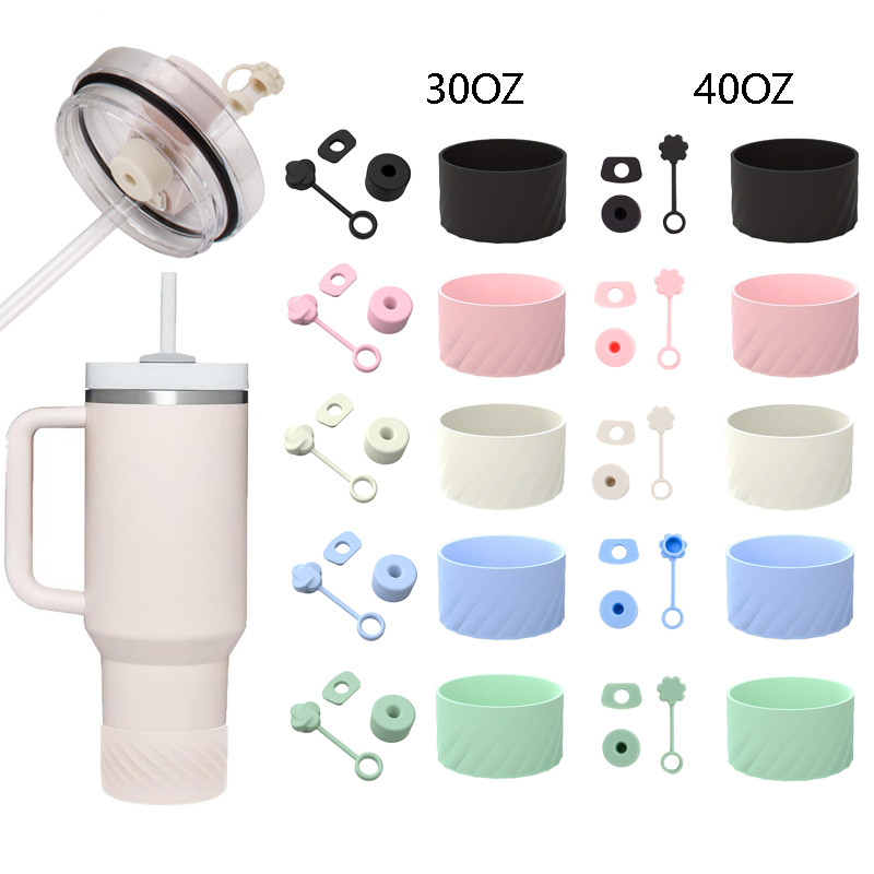 Sugaw 30/40oz ขวดน้ํา Boot และชุดหมวกฟาง, 3 ชิ้นซิลิโคนฟางป้องกันการรั่วไหล Stopper, 1 ชิ้น Tumbler ซิลิโคน Boot Sleeve สําหรับ Stanley อุปกรณ์เสริม