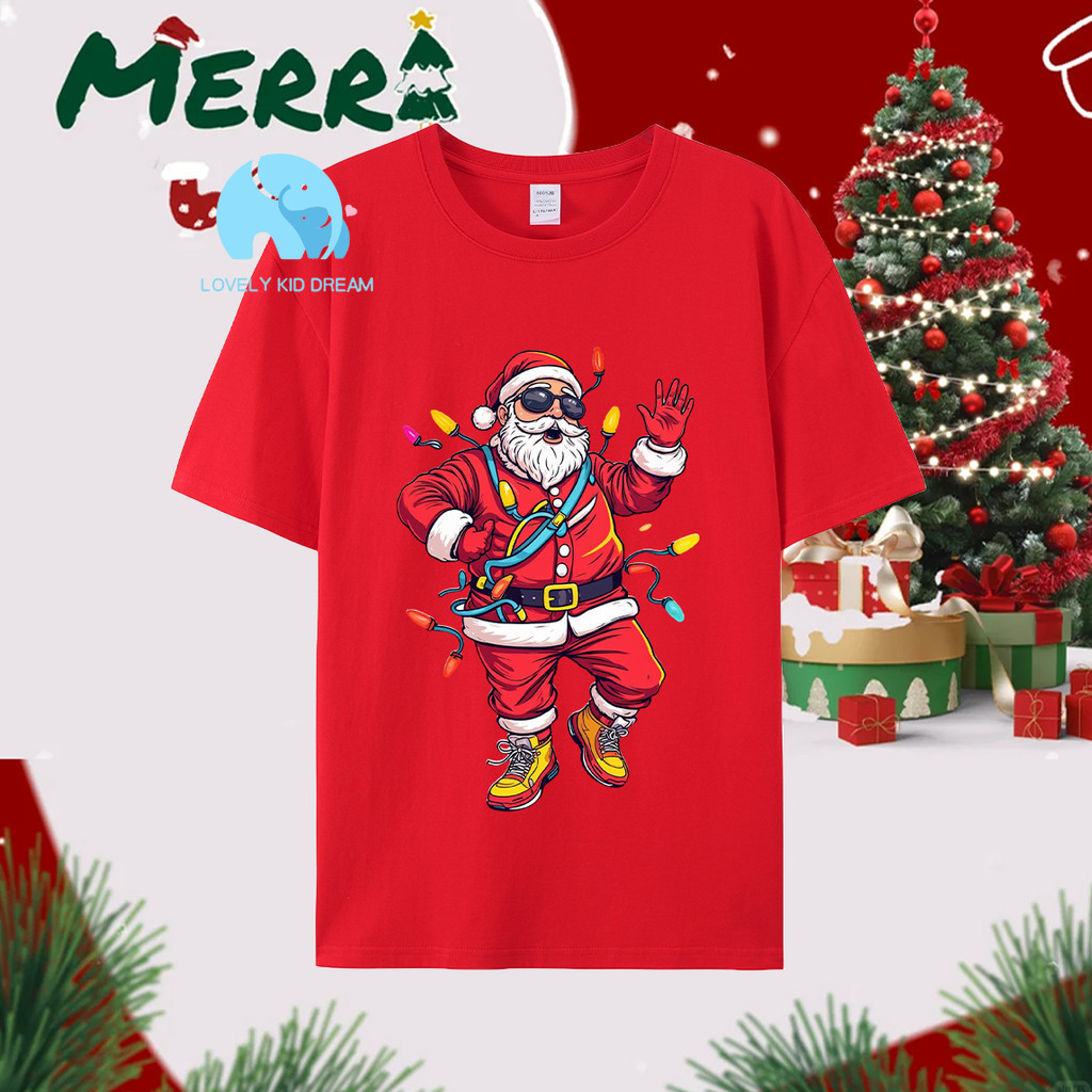 (พร้อมจัดส่งค่ะ) เสื้อคริสต์มาสลายกราฟิก Christmas Holiday t shirt cool Santa cotton 100 ยืดเปล่า คอลูกเรือ สกรีนลาย