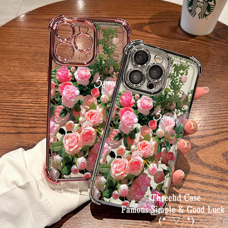 ปลอกสําหรับ OPPO Reno 13F 12F 11F 5 A57 A77s A58 A60 A3X A5s A3s A7 A18 A17 A16 A15 A79 A98 A53 A33 A31 A12 A95 A54 A5 หรูหรา 360°ปกป้องแฟชั่นฝาครอบเคส Rose Manor