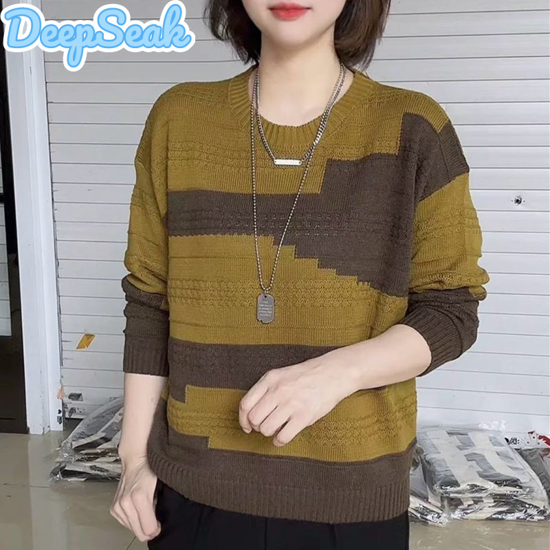 เสื้อกันหนาว แฟชั่นผู้หญิงฤดูร้อนบางเกาหลีรุ่นสบายสีปิดกั้นถักด้านบน