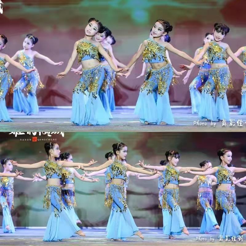 2024 ตุนหวงบินเต้นรําเครื่องแต่งกายวันเด็กเด็กคลาสสิกท้องเต้นรําประสิทธิภาพเครื่องแต่งกายเด็ก ซึบะ ช