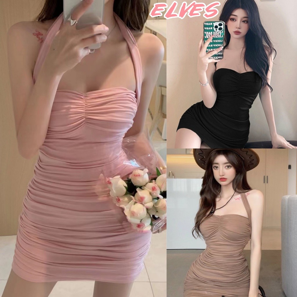 Elves พร้อม💟สายคล้องคอ รายละเอียด มินิเดรสเซ็กซี่ครึ่งตัว ชุดเดรสเข้ารูป โชว์หลัง "FY2210"
