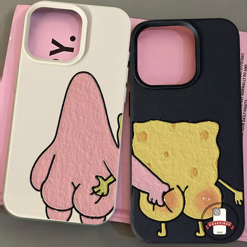 การ์ตูนคู่รักแพทริคสตาร์ SpongeBob หนังนิ่ม เคส IPhone 17 AIR 15 11 16 13 12 14 Pro Max XR 12 Pro X 8 7 16 15 14 Plus XS