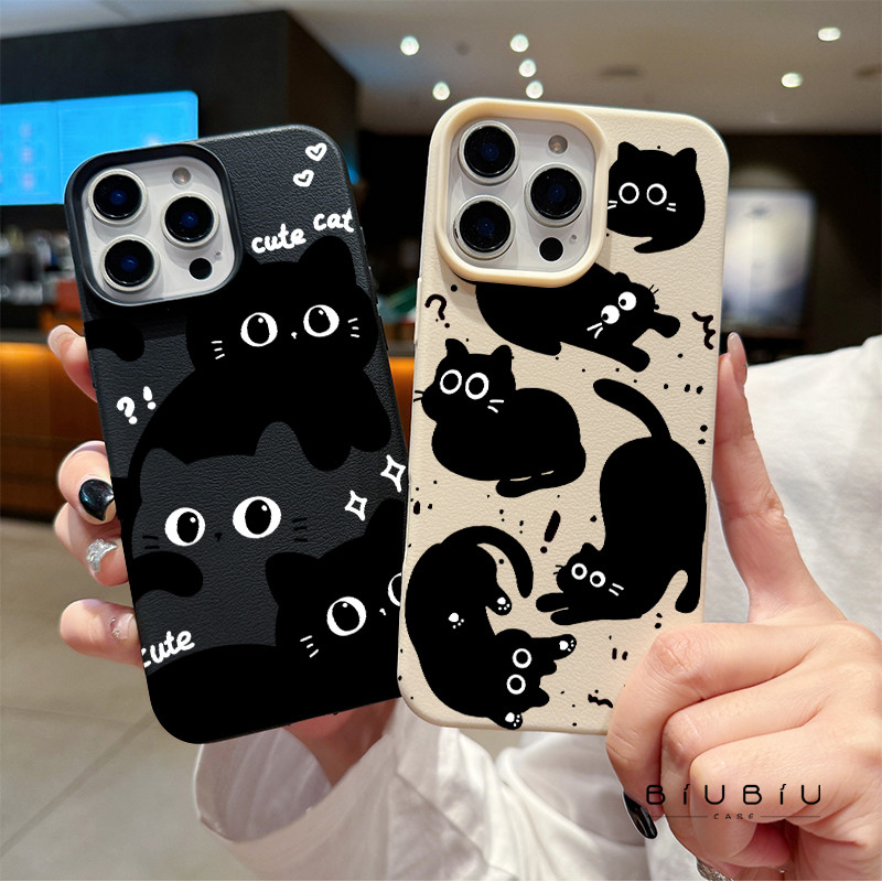 แอปเปิ้ลโทรศัพท์ ลูกแมวสีดำและสีขาว สำหรับ iPhone เคสไอโฟน 13 12 11 PRO MAX X XS MAX 16 15 14 XR 7/8PLUS จัดส่งจากประเทศ