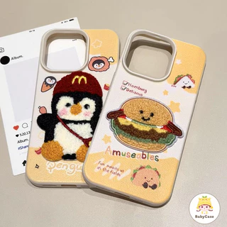 เคสไอโฟน 11 สำหรับ iPhone 13 16 11 15 14 12 Pro Max 7 8 16 Plus XR XS X Max การ์ตูนน่ารักเพนกวินแฮมเบอร์เกอร์มะเขือยาว
