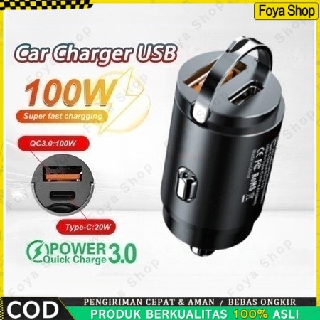 QC3.0 PD Car Charger 5A 100W, Fast Charging 2 พอร์ต 12-24 V รถ Type-c USB Charger Adapter