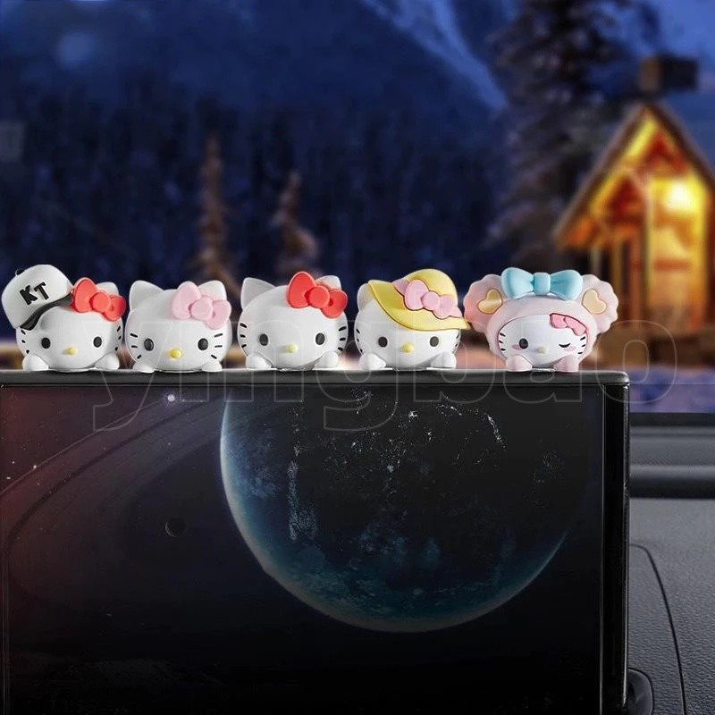 5ชิ้น/เซ็ตน่ารักคิตตี้ตุ๊กตาตกแต่งรถการ์ตูนคิตตี้แมวรูปการกระทําตุ๊กตาเครื่องประดับอัตโนมัติภายในแดชบอร์ดตกแต่งสําหรับสาวๆ - รูปที่ 3