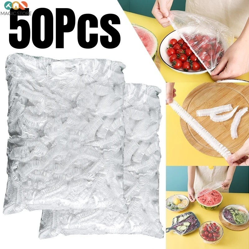 ฝาครอบอาหารแบบใช้แล้วทิ้ง 50 ชิ้น - ฝาครอบฟิล์มอาหารแบบใช้ซ้ําได้ - ถุงเก็บความสดพลาสติก - ฟิล์มกันเสียกันฝุ่น - ฝาปิดอาหารโปร่งใส - ที่เก็บคร