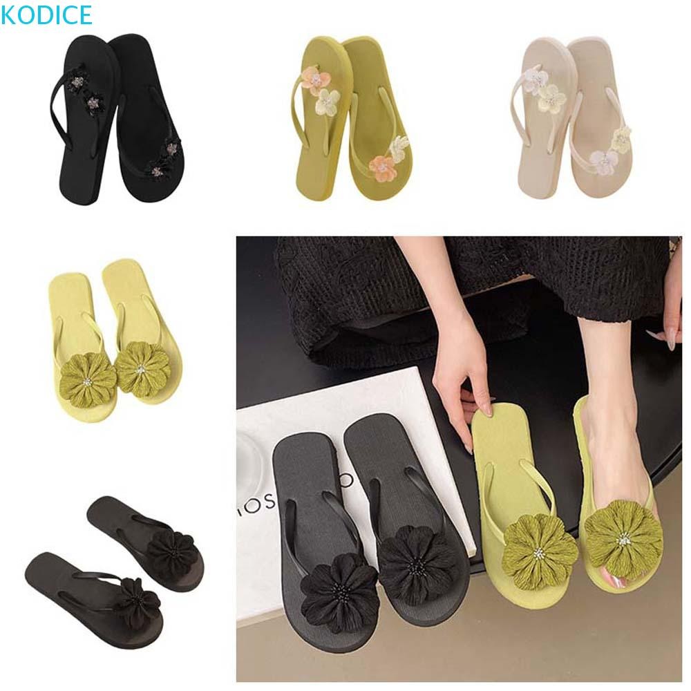 Kodice แบน Soled รองเท้าแตะ,คลิป Toe ดอกไม้ดอกไม้ Flip Flops,All Match Outerwear รองเท้า Anti Slip Beachwear สไลด์รองเท้าแตะชายหาด