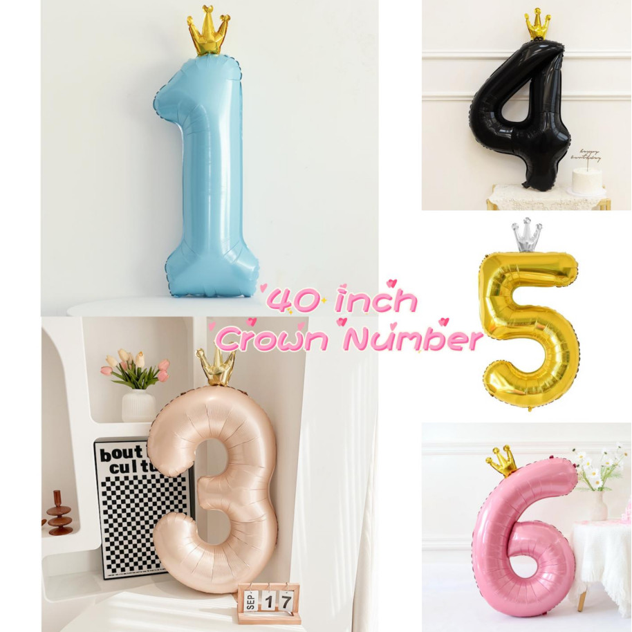 ลูกโป่งอลูมิเนียมฟอยล์ขนาด 40 นิ้ว 32 นิ้ว สีแชมเปญ สีดำ สีชมพู สีฟ้า รูปมงกุฎ สำหรับงานเลี้ยงวันเกิด ห่อแยก ตกแต่งงานเลี้ยงวันเกิด