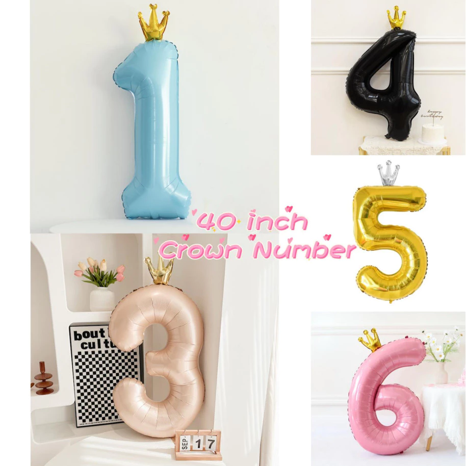 ลูกโป่งอลูมิเนียมฟอยล์ขนาด 40 นิ้ว 32 นิ้ว แชมเปญ สีดำ สีชมพู สีฟ้า รูปมงกุฎ สำหรับงานเลี้ยงวันเกิด ห่อแยก ตกแต่งงานเลี้ยงวันเกิด