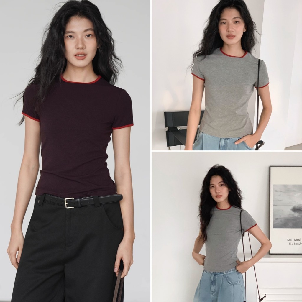 Bella shop🌻เสื้อยืดผู้หญิงแฟชั่น ✨เสื้อยืดเข้ารูปทรงผู้หญิง สไตล์เกาหลี แขนสั้นคอกลม สไตล์ลำลอง