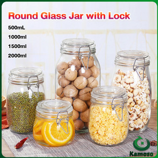 K.O. Round Glass Jar with Lock 500mL 1000ml 1500ml 2000ml Kitchen Utensils