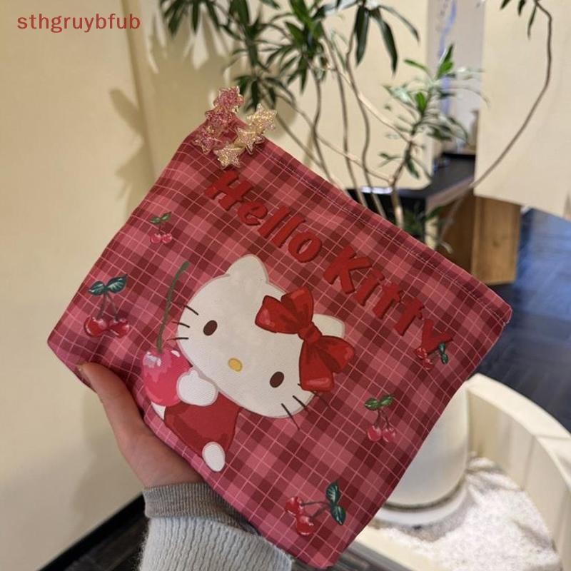STHB น่ารัก Sanrio Hello Kitty กระเป๋าเครื่องสําอาง KT Cat พิมพ์กระเป๋าถือกระเป๋าเดินทางขนาดใหญ่ความจุแบบพกพากระเป๋าแป้งกระเป๋าเก็บสาวของขวัญ TH