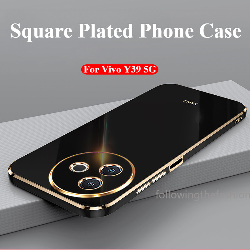 ปลอกสําหรับVivo Y39 5G 2025 vivo Y39 Y 39 Y38 Y58 4G 5G 6Dสแควร์ชุบเคสโทรศัพท์กล้องเลนส์ป้องกันแฟชั่