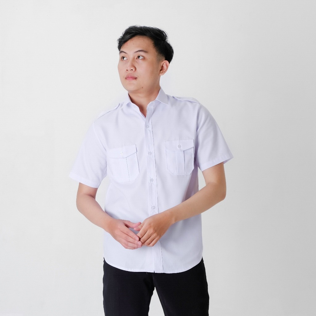 KEMEJA B2 Mens Civil Servant Uniform Work Shirt สีขาว PDH Top Work Shirt Mens Uniform